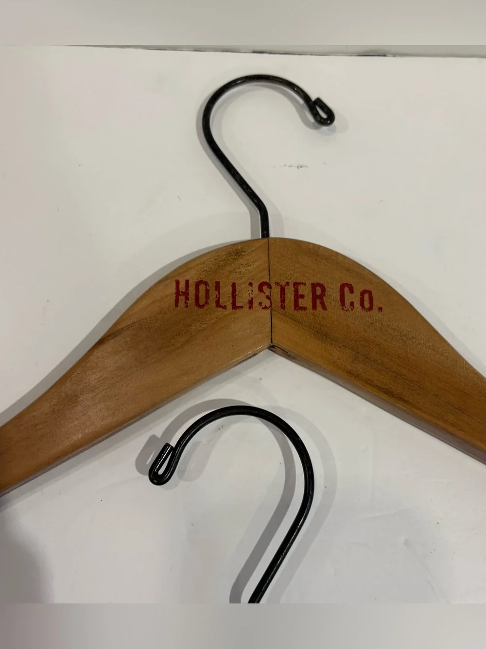Vintage Hollister Co Wooden Clothes Hangers Store Advertising RED LOGO Lot of 2